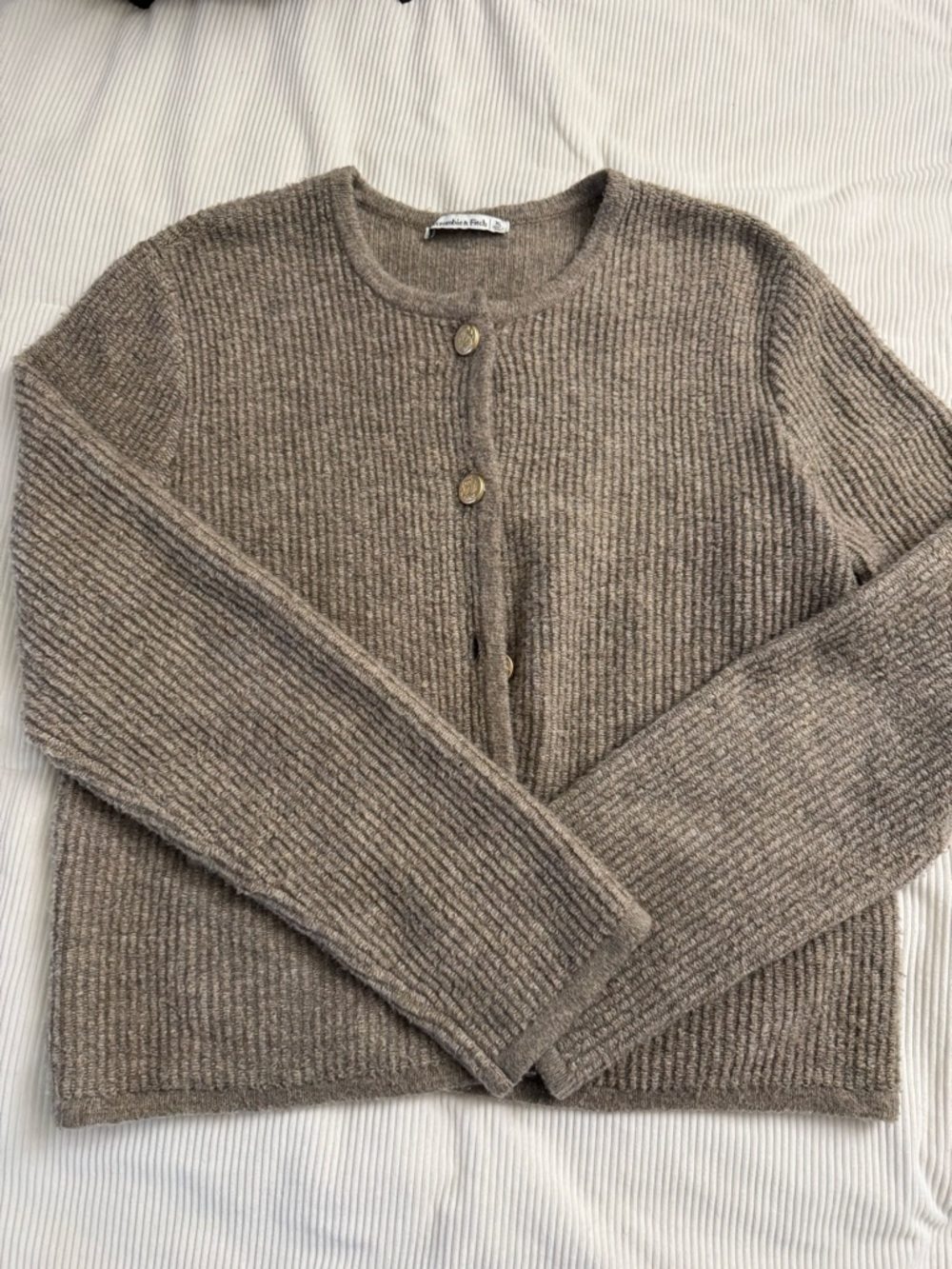 Abercrombie & Fitch Taupe Ribbed Knit Button Sweater
